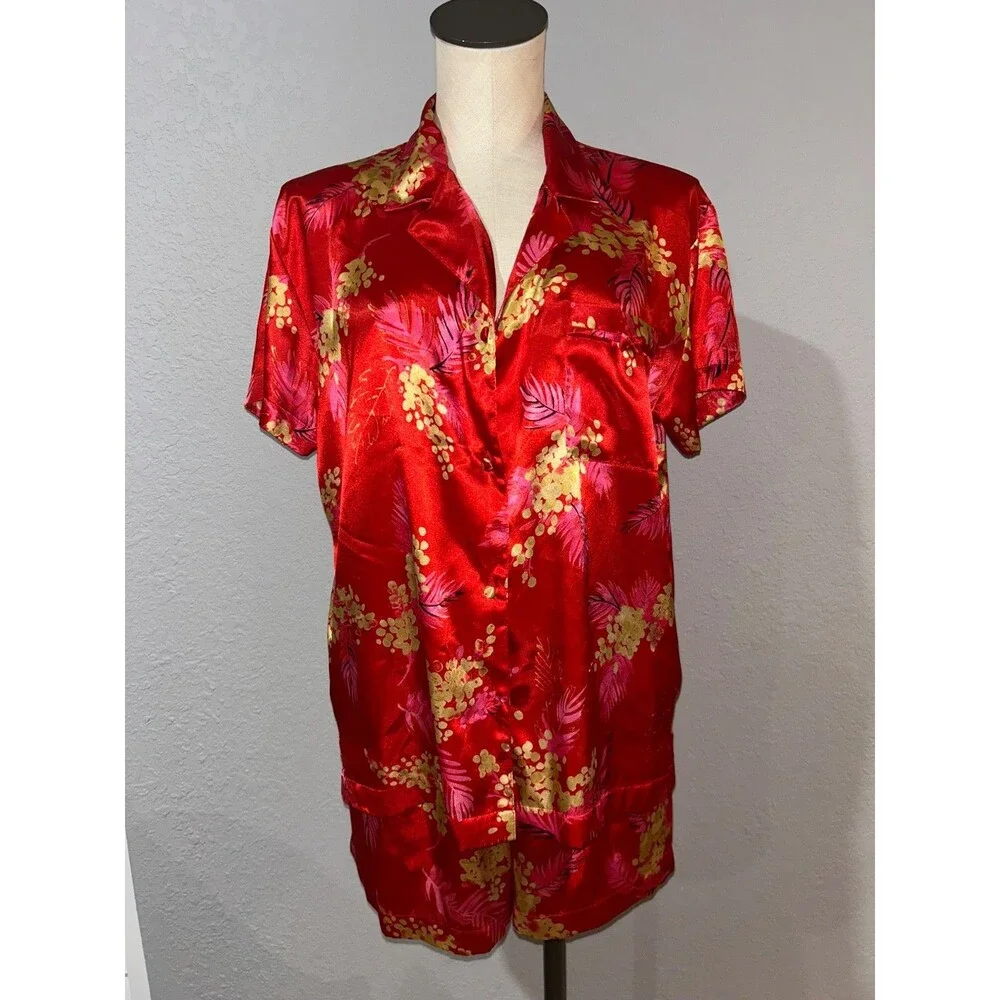 Morgan Taylor Intimates Women's Satin 3-pc Set Robe+Pajama Top+Shorts size M